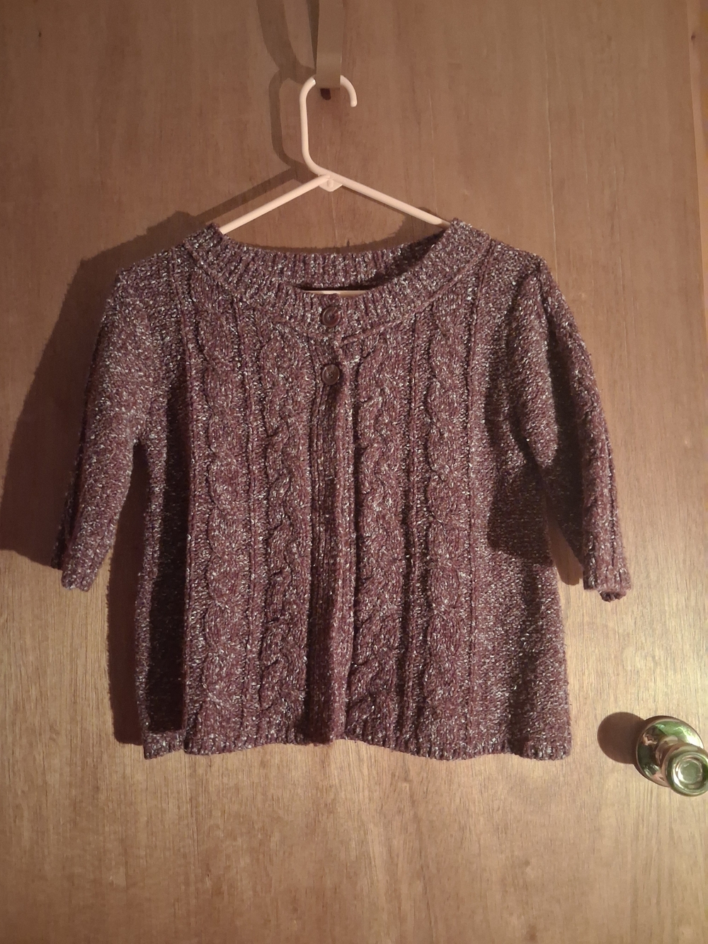 Maurices Shimmery Cable-Knit Short Sleeve Cardigan - Purple